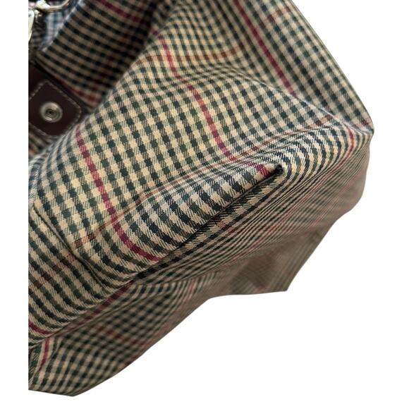 Diane von Furstenberg Large Plaid Weekender Tote Bag 20" Brown Green Red - Picture 12 of 13